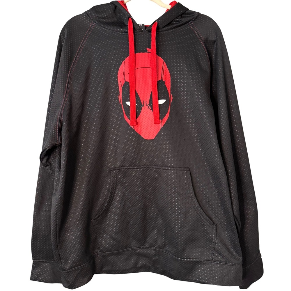 Marvel Deadpool Mesh Hoodie • Black & Red Bioworld Pullover •‎ Size XL